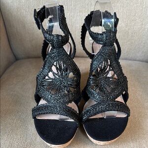 IMPO Elegant Black Women's Sandals with Cork Wedge Heel Size 10 NWOT
